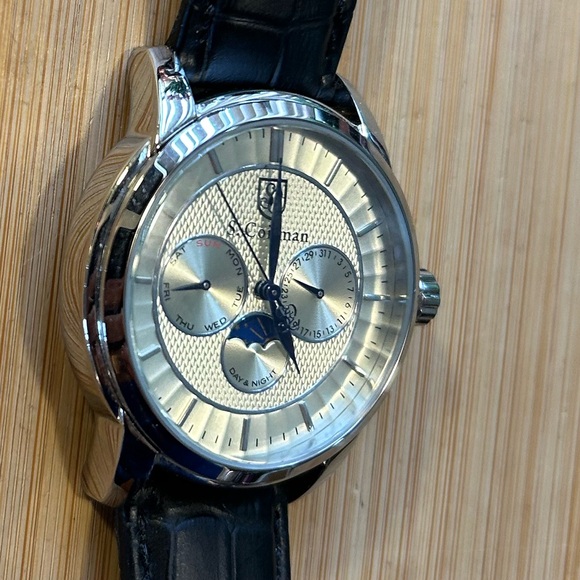 S Coifman Watch With 43mm Light Gold MoonPhase Chronograph Face & Black Band - Picture 2 of 6